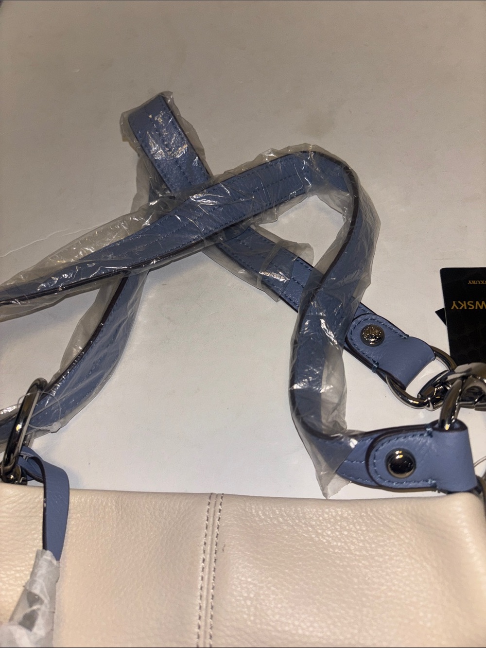 B.MAKOWSKY TRI-COLORED LEATHER CROSSBODY ADJUSTABLE STRAP SILVER HARDWARE NWTS - Picture 8 of 12